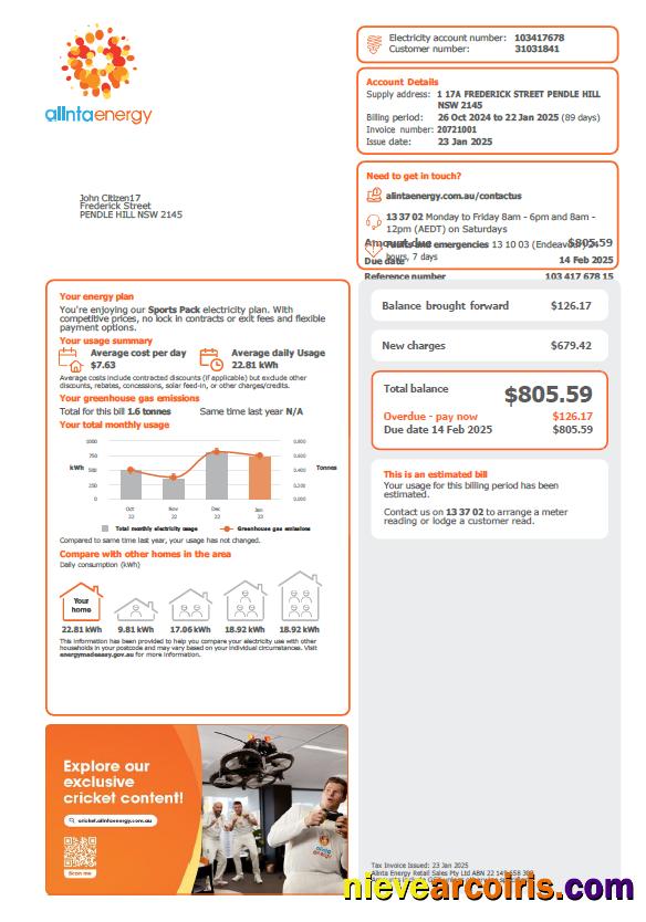 Australia Alinta Energy utility bill, version 2